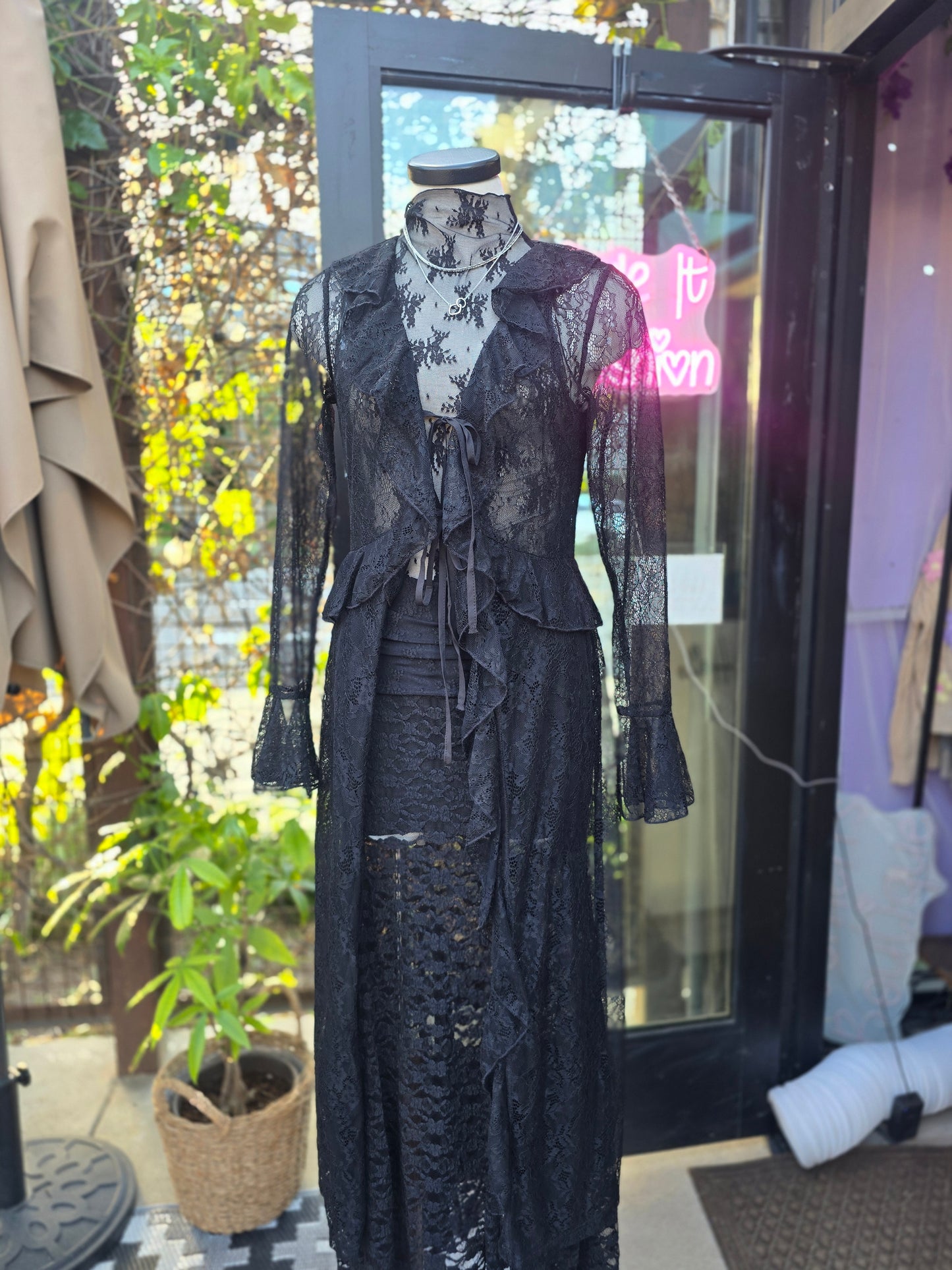 Brujita Black Sheer lace Duster