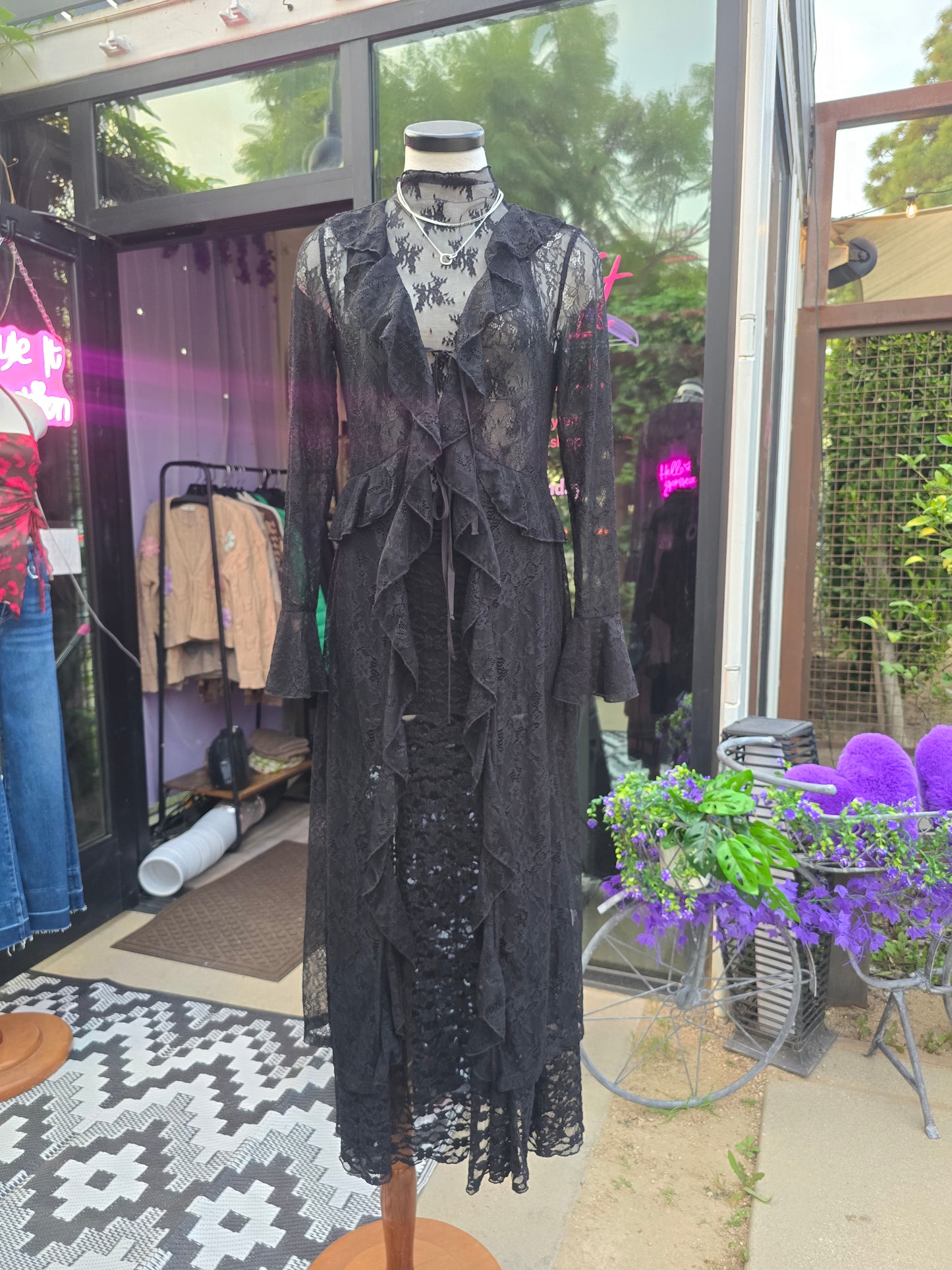 Brujita Black Sheer lace Duster